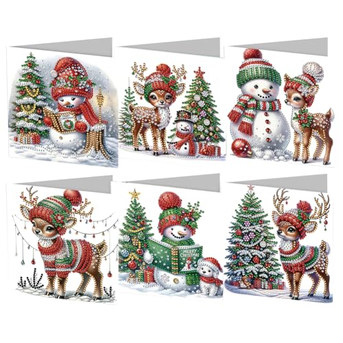 Generish Weihnachtskarten Set,Diamond Painting Weihnachtskarten,6er Set Grußkarten Weihnachten, Klappkarten Frohe Weihnachten mit Umschlägen,Merry Christmas Geschenk Weihnachtsgrüße Dankeschön Karte von Generisch