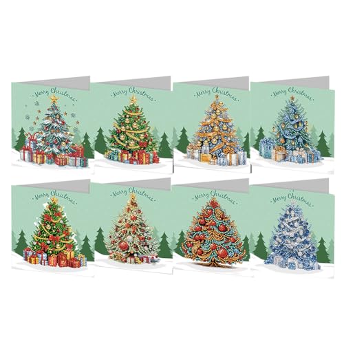 Generish Weihnachtskarten Set,Diamond Painting Weihnachtskarten,8er Set Grußkarten Weihnachten, Klappkarten Frohe Weihnachten mit Umschlägen,Merry Christmas Geschenk Weihnachtsgrüße Dankeschön Karte von Generisch