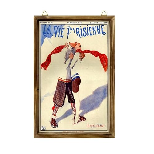 Gerahmtes Holzschild "1927 La Vie Parisienne", küssende Liebhaber, Französisch, Frankreich, Reisewerbung, Druck, Wandbehang, Holz-Bilderrahmen, Heimdekoration, 20 x 25 cm von Generisch