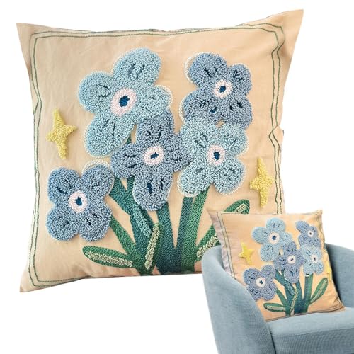 Gestickte Kissenbezüge, Stickkissen-Set - Handstickset Kissenbezüge - Blumen-Kissenbezug für Anfänger, Stickset, handgefertigter Couch-Kissenbezug mit Stickgarn und Rahmen von Generisch