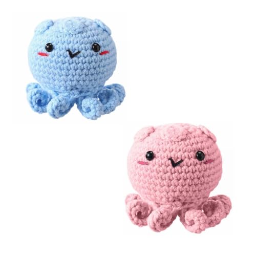 Gestrickte Wolle häkeln Positiver Spaß Stressabbau Set Puppe Niedliche lustige Wolle gestrickt Octopus Puppe, emotionale Unterstützung Octopus Spielzeug, Geschenk für Freunde und Familie (1*A+1*B) von Generisch