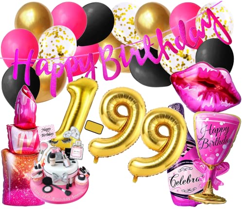 Girls Lady Mode Luxus Set Mädchen Geburtstags Dekoration Diva Party 1-99 Zahl Folienballon Gold Beauty Lippen insta Deko Party Ballons Pink 1-99 Jahre Banner Kosmetik Cupcake Jubiläum (Wunschzahl) von Generisch