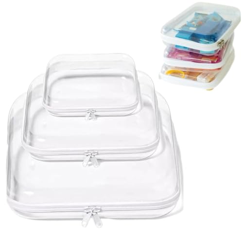 Glamanizer transparente Etuis mit Reißverschluss für Snacks, transparente Organizer-Taschen, tragbare, harte transparente Reißverschlusstasche, transparente Kunststoff-Kosmetiktasche für Reisen, 3 von Generisch