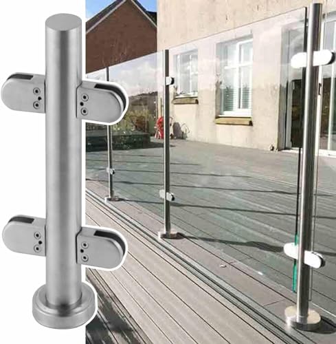 Glas-Balustraden-Pfosten-Set für Außenbereich, Terrasse, Treppe, Balkon, silberfarbener Mittelpfosten, 104,9 cm, Klemmen im Lieferumfang enthalten von Generisch