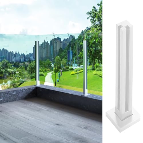 Glasdeck-Geländersystem mit Edelstahl-Klemmen, weißer quadratischer Geländerpfosten für Balkon, Pool und Treppen, Bodenmontage, Zaunsäule für zusätzliche Sicherheit und Stil, 74 cm von Generisch