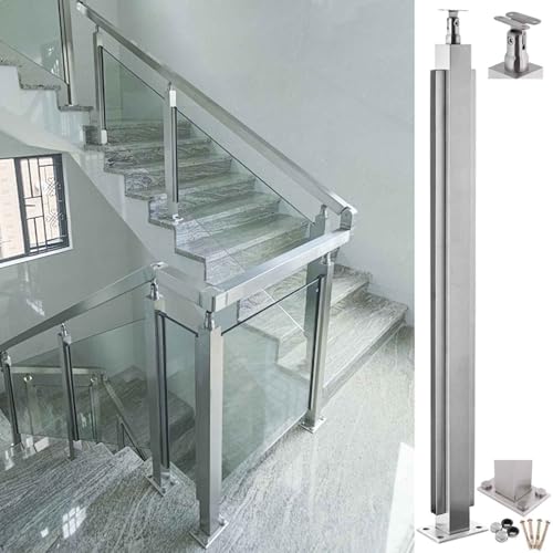 Glasgeländerpfosten Edelstahl Baluster Klemme mit Befestigungsklammern für Pool Garten Balkon Silber 125 cm von Generisch