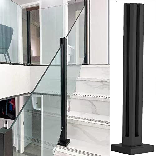 Glasgeländerpfostenverbinder für winddichte Zäune, schwarze Treppen, Geländerpfosten/Klemme mit robuster Baluster, Stützstange/Säule, einfache Installation für 10/12 mm dicke Glasscheibe von Generisch