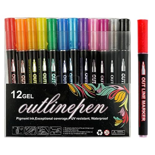 Glitzer Filzstifte Für Kinder, Glitzerstift Konturmarker, Bunte Doppellinien Konturstifte, Glitzer Umrissmarker, Glitzerstifte Metallics Zauberstift Outline Marker von Generisch