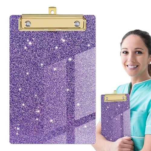 Glitzer-Klemmbrett – Acryl-Glitzer-Klemmbretter in Standardgröße mit goldfarbenem Clip, leicht, tragbar, schick, flaches Profil, Glitzer-Klemmbrett für Klassenzimmer, Schule und Krankenpflege | von Generisch