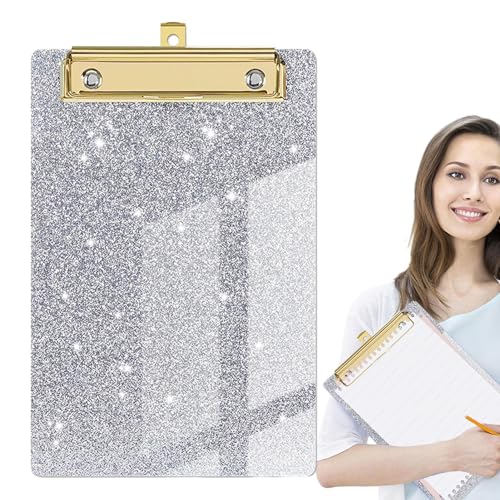 Glitzer-Klemmbrett – Acryl-Glitzer-Klemmbretter in Standardgröße mit goldfarbenem Clip, leicht, tragbar, schick, flaches Profil, Glitzer-Klemmbrett für Klassenzimmer, Schule und Krankenpflege | von Generisch