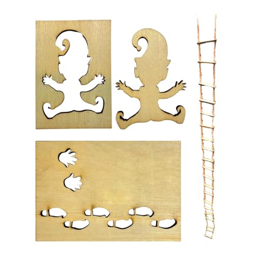 Gnome Footprints Stencil Window, reative Set Gnome Door Accessories, Gnome Prank Rope Ladder, Gnome Construction Site, Wooden Christmas Stencil Template With Ladder von Generisch