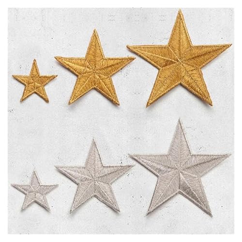 Goldene silberne Stern-Aufnäher – 10 Stück bestickte Applikationen für Kleidung, zum Aufnähen/Aufbügeln, DIY Stickerei Patch für Kleidung, Pullover, Taschen von Generisch