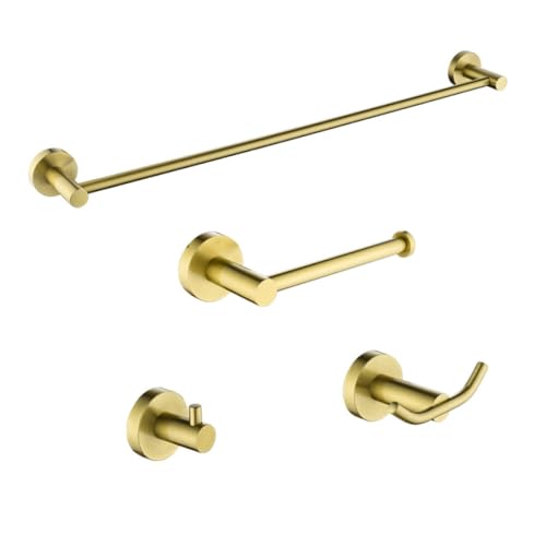 Goldenes Badezimmer-Zubehör-Set, gebürstete Oberfläche, WC-Bürste, Papierhalter, Handtuchstange, Haken, Seifenschale, Wandregal, moderne Bad-Hardware-Kollektion für 09 Jahre Freundschaft von Generisch