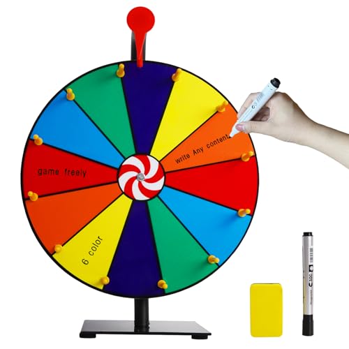 Goumthe 30,5 cm drehendes Preisrad mit Ständer, 12 Schlitze, robuster Spinner des Glücks, Roulette-Spinner mit trocken abwischbaren Markern und Radiergummi für Karneval, Spinnspiel, Party, Pub von Generisch