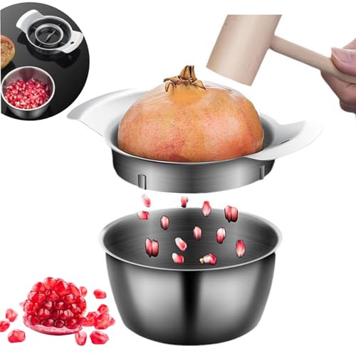 Granatapfelschäler – Granatapfel-Schäler aus Edelstahl mit Schüssel und Holzhammer-Set, Granatapfel-Entfernungswerkzeug, rutschfester Granatapfel-Entsafter, Obst-Gemüse-Schälmaschinen-Werkzeuge, von Generisch