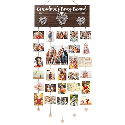 Grandma's Brag Board Bilderrahmen aus Holz, für Enkelkinder, Foto-Ornament, Foto-Präsentationstafel mit 30 Clips für Weihnachten von Generisch