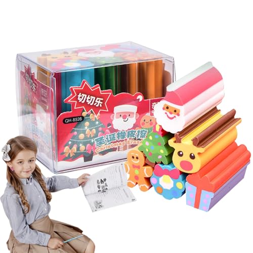 Große Weihnachts-Radiergummis,Weihnachts-Klassenzimmer-Radiergummi | Set mit 6 langen, neuartigen Weihnachts-Radiergummis - Bunte Weihnachts-Radiergummis, niedliche Weihnachtsmann-Radiergummis in 3D f von Generisch