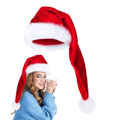 Große Weihnachtsmütze, lange Weihnachtsmütze für Erwachsene,Warme weiche Weihnachtsmannmütze aus Samt für Erwachsene - Cosplay-Kostüm, Unisex-Hut für Erwachsene für Weihnachten, Neujahr, Partys und Fe von Generisch