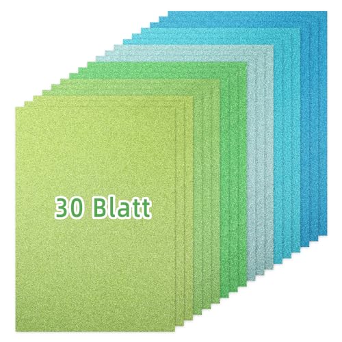 Grün Serie Glitzerpapier zum Basteln, 30 Blatt Bunt Glitzer Papier A4, 6 Farben, 250g/m² Glitterkarton zum Basteln und Gestalten von Generisch