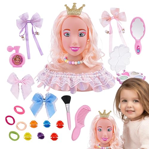 Haar- und Make-up-Puppenkopf für Mädchen,Make-up-Puppenkopf für Mädchen,Styling Kopf Haarmodell Kopf Kinderspielzeug - 20X Make-up-Spielzeug für Mädchen, Make-up-Spielzeug, so tun, als ob Sie mit Kosm von Generisch