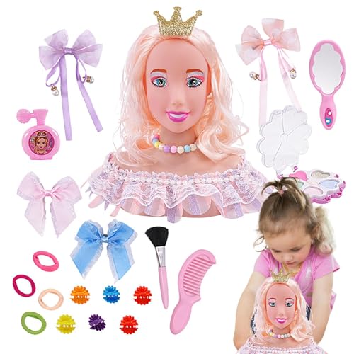 Haar- und Make-up-Puppenkopf für Mädchen,Make-up-Puppenkopf für Mädchen - Styling Head Kinderspielzeug | 20X Rollenspiel-Haarstyling-Puppe mit Haarschmuck, Make-up-Kopf, Haarstyling-Kopf für Mädchen von Generisch