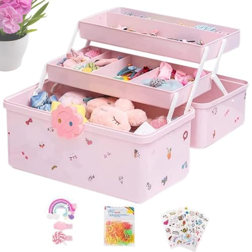 Haarschmuck Organizer, 3-lagige Mädchen Haargummi-Aufbewahrungskoffer - Niedliche rosa wasserdichte Haargummi-Hülle, tragbarer süßer Schmuckbehälter für Armbänder, Halsketten, Anhänger von Generisch