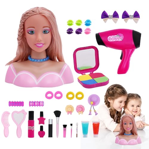 Haarstyling-Puppe, Haarstyling-Puppenkopf für Mädchen,Head Makeup Pretend Play Beauty-Set | Styling-Kopf und Zubehör, realistisches Styling-Puppenspielset zum Geburtstag von Generisch