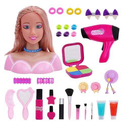 Haarstyling-Puppenkopf für Mädchen,Puppenkopf für Haarstyling - Kinder Mädchen Beauty Set Styling Puppenkopf,Exquisites Styling-Puppen-Spielset, Styling-Kopf und Zubehör für Geburtstag, Ostern von Generisch