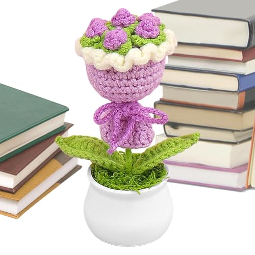 Häkelblume,Gehäkelte Blumen - Handgefertigter Blumenstrauß Schreibtischblumen im Topf,Bunte gestrickte Häkelpflanze, süßes Home-Office-Schreibtisch-Geschenk für Mama, von Generisch