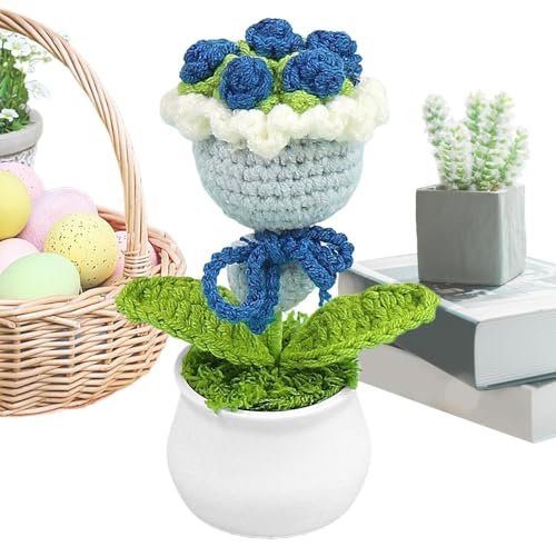 Häkelblume,Gehäkelte Blumen - Handgefertigter Blumenstrauß im Topf - Bunte gestrickte Häkelpflanze, süßes Home-Office-Schreibtisch-Geschenk für Mama, von Generisch