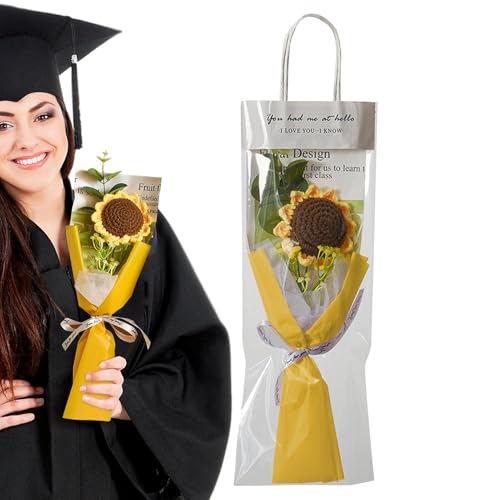 Häkelblume für den Abschluss, Häkelstrauß-Dekor - Gestrickter Blumenhäkel-Sonnenblumenstrauß fertig | Abschlussfeier zeigt Ermutigung für Esstisch und Schreibtische von Generisch