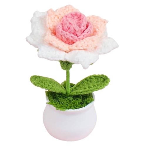 Häkelblumen, handgefertigte gestrickte Rosen, gehäkelte Topfpflanzen, niedliche Häkel-Auto-Dekoration, Blumen-Schreibtisch-Dekorationen, Geschenk für Frauen, Mutter, Ehefrau von Generisch