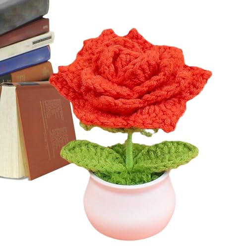 Häkelblumen,Häkelblume - Gestrickte Rosen, handgemachte gehäkelte Blumen - Schreibtischblumen, kleine Topfpflanzen, Häkeldekor, Geschenk für Mama, Auto-Armaturenbrett, Heimbüro von Generisch