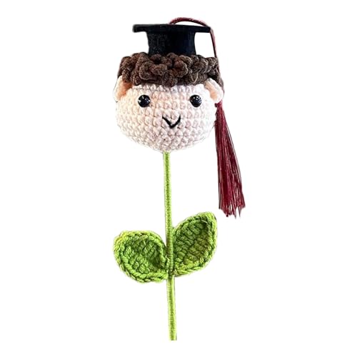 Häkelblumenstrauß zum Schulabschluss, gestrickter Blumenstrauß – handgefertigte Häkelpuppe, Doktorhut für Jungen und Mädchen, Häkelblumen, Partyzubehör von Generisch