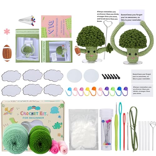 Häkelnadel Set, Positive Geschenke Brokkoli Wolle Zum Häkeln Crochet Set, Häkelset Häkelset für Anfänger mit Schritt für Schritt Videoanleitungen Häkeln Lernen Positiv Broccoli von Generisch