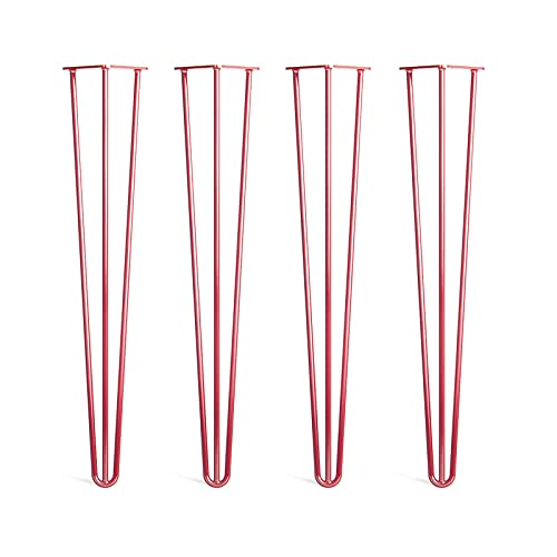 Hairpin Möbelbeine, 4er-Set, Stahl, Industrie-Stil, Tischbeine für Schreibtisch, Esstisch, DIY-Möbel, stabiles und modernes Design (Größe: 50 cm, Farbe: Rot) von Generisch