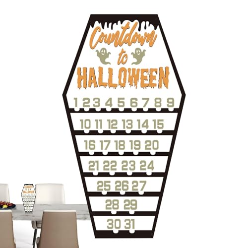 Halloween-Adventskalender,Halloween-Adventskalender 2024 - Countdown-Zeichen Halloween - Countdown-Kalender aus Holz, Halloween-Sargkalender, Tischdekoration für Halloween von Generisch