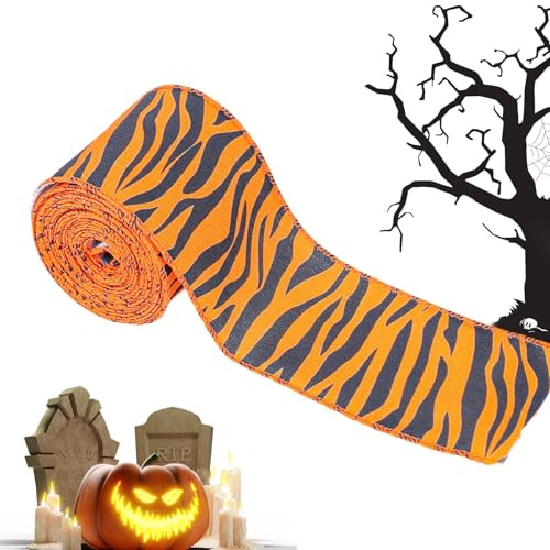 Halloween-Band mit Draht, Halloween-Kranzband - 16,4 Fuß Stoffband - Halloween-Thema-Totenkopf-Musterband für Feiertagsverpackungen, Schleifen-Basteldekoration von Generisch