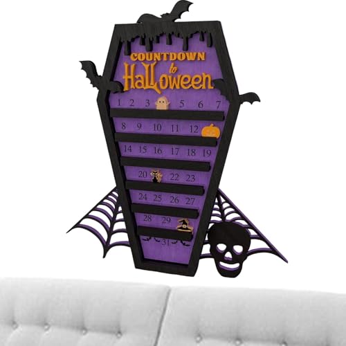 Halloween-Countdown-Dekor, Countdown bis Halloween | Sargförmiges Halloween-Ornament aus Holz | 2024 Handgefertigte Tischdekorationen, mit Fledermaus und Spinnennetz, handgefertigt von Generisch