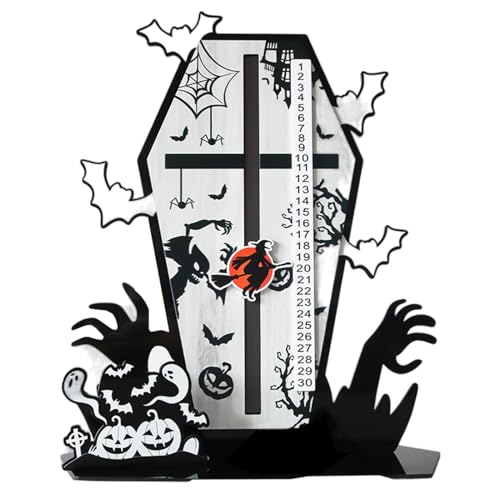 Halloween Countdown Kalender 2024, Lustiger Acryl Särge Countdown-Kalender Mit Hexenschieber, Halloween-Adventsdekoration, Halloween Dekorative Tisch Dekorationen 30,5x25x10cm von Generisch