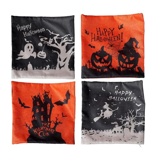 Halloween Cushion Covers, Halloween Decorative Pillowcases, Fall Theme Pillowcases, Halloween Linen Pillow Covers, Festival Pillow Covers, Four-Piece Set Perfect Size Easy to Install for Sofa Couch von Generisch