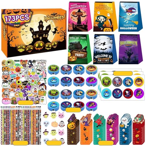 Halloween-Preise für Kinderparty, Halloween-Spielzeugset,173-teiliges Halloween-Spielzeugsortiment für Kinder, und Mädchen - Halloween-Partygeschenke, Halloween-Leckerli-Taschen, Schule, Klassenzimmer von Generisch