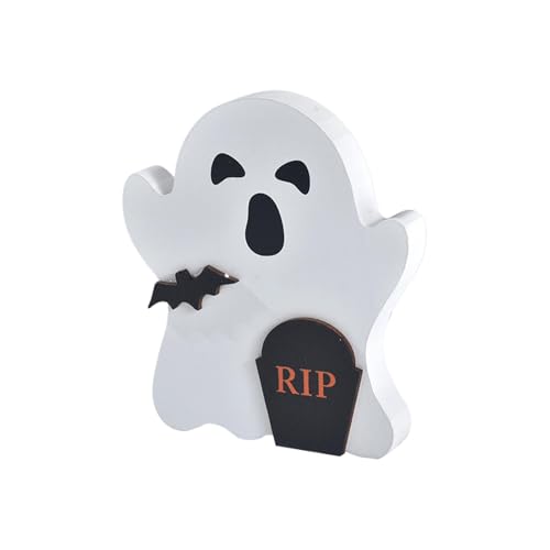 Halloween-Schreibtisch-Ornamente,Halloween-Geister-Schreibtisch-Ornamente,Geist 6X4Zoll hölzerne Halloween-Tischdekoration Bastelornamente | Niedliche Geister-Ornamente, gruselige Halloween-Tischdekor von Generisch