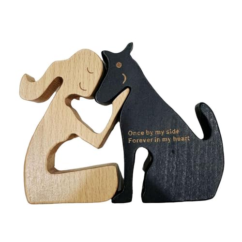 Handgefertigte Holzfigur Mann und Hund, einzigartige Holzdekor-Skulpturen, sitzender Mann und Hund, geschnitzt, kreatives Geschenk für Zuhause, Büro, Dekoration, natürlich, umweltfreundlich von Generisch