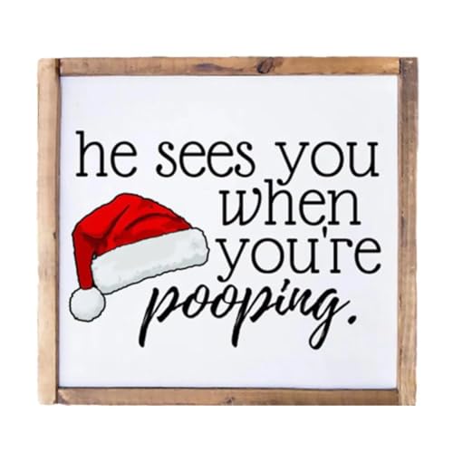 Handgefertigter Holz-Bilderrahmen "He Sees You When You're Pooping", Wanddekoration, Wand-Thema, lustiges Weihnachten von Generisch