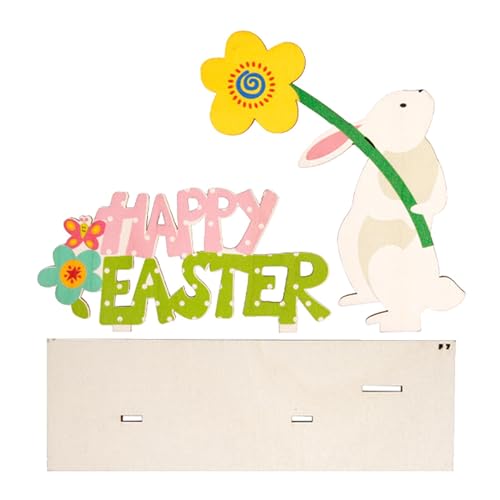 Happy Easter Table Sign - 19x12.9cm Vintage Happy Easter Wooden Sign | Wooden Sign Spring Flower Rabbit Tabletop Centerpieces | Art Craft Themed Decor For Living Room Bedroom Table von Generisch