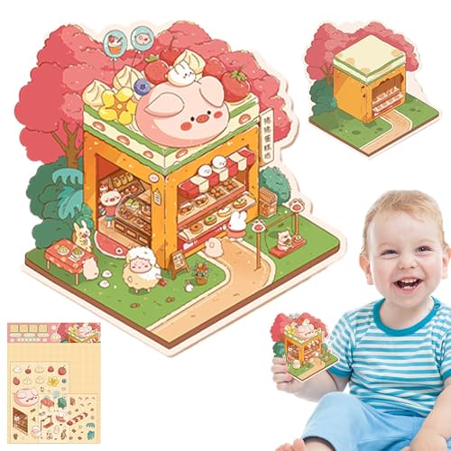 Hausaufkleber kreative Miniatur, Miniatur -Szenenaufkleber, 3D Effect Landscaping Decals, Landschaftsbau -Szenenabziehbilder, Cartoon Scrapbooking Decoration Tool für Kinder von Generisch