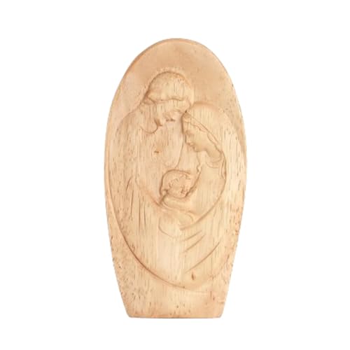 Heilige Familie Holzfigur | Christliche Wohnkultur Figuren | Jesus Holzkunstwerk, Heilige Familie Home Ornamente, inspirierende Raumdekorationen, religiöse Holzskulptur von Generisch