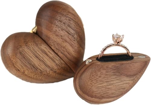 Herzförmige Ringbox für Antrag, zarte, einzigartige Herzform, Holzringbox mit Magnetverschluss und zarten Designs für Verlobungen, Valentinstag (A) von Generisch