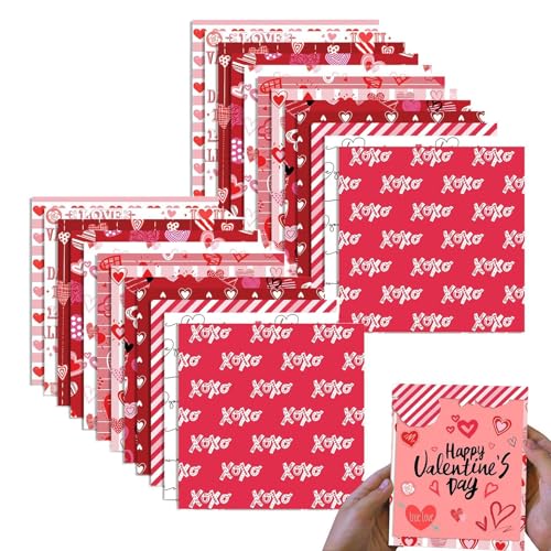 Herzförmiges Scrapbooking-Papier – 24 Stück spezielles Valentinstag-Scrapbooking-Papier | Valentinstag-Musterpapier, Rosa | Kartonpapier von Generisch